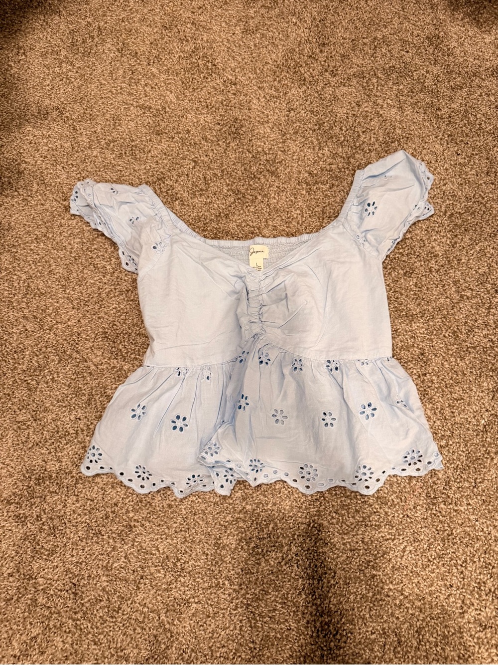 Light Blue Eyelet Peplum Top - Women